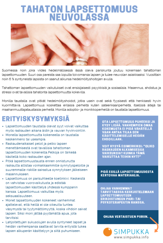 Kuvassa on tahaton lapsettomuus neuvolassa -esite