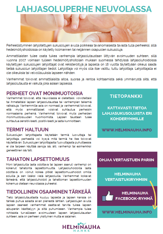 Kuvassa on lahjasoluperhe neuvolassa -esite