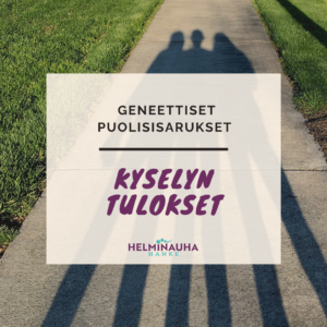 kolmen henkilön varjot näkyvät asfaltissa, reunoilla ruohikkoa. Helminauha-hankkeen Kysely, Geneettiset puolisisarukset