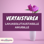 Tulppaani valkoisessa vaasissa, Helminauha-hankkeen logo. Vertaistukea lahjasolutaustaisille aikuisille
