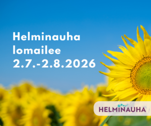 Helminauhan logo, auringon kukkia sinisellä taustalla