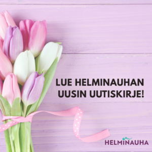 Tulppaaneja sidottuna vaaleanpunaisella narulla, Helminauhan logo