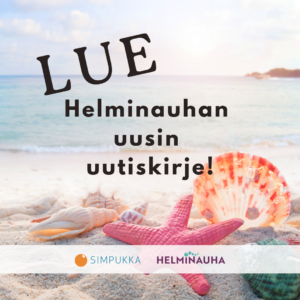 Simpukan ja Helminauhan logot, taustalla kuva merenrannasta missä on simpukoita.