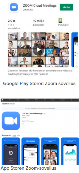 Kuvassa on Zoom-sovelluksen mainoskuva googlen sovelluskaupassa