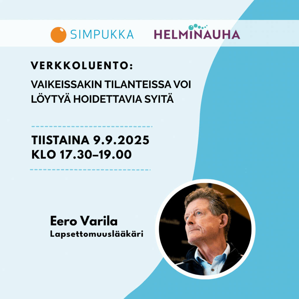 Verkkoluento: Vaikeissakin tilanteissa voi löytyä hoidettavia syitä, tiistai 9.9. klo 17.30–19.00, Eero Varila
